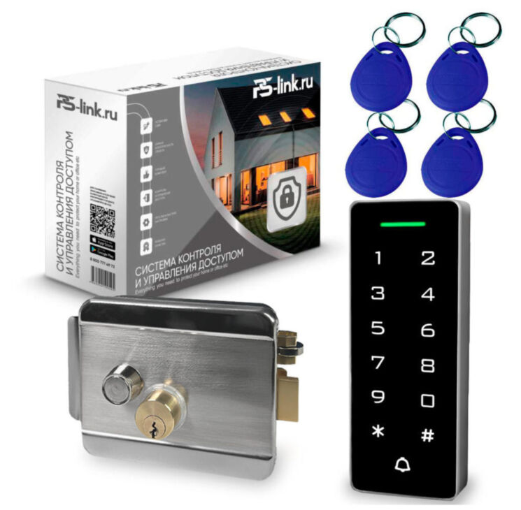 Комплект СКУД KIT-T1202EM-WP-W-SL aisi304 замок тип НЗ, сенсорная панель, RFID 125кГц, WIFI модуль, приложение