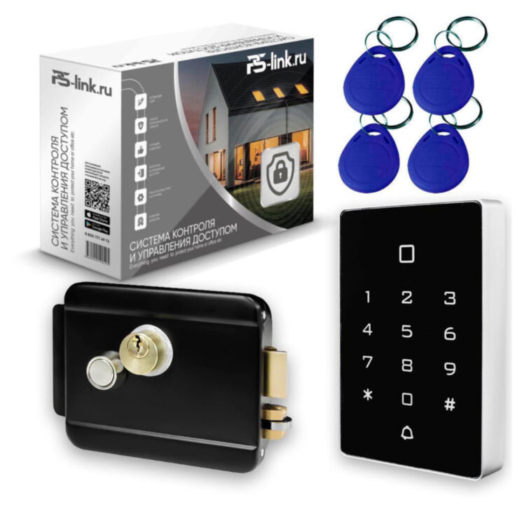 Система СКУД KIT-T12MF-B на 1 дверь, сенсорная панель, Mifare 2000 шт., замок черный, закрытый тип