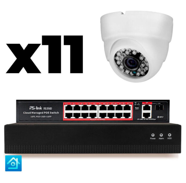 Комплект видеонаблюдения IP 8Мп KIT-A811IP-PL 11 камер для помещения, программный датчик движения, удаленный доступ, ночное видение